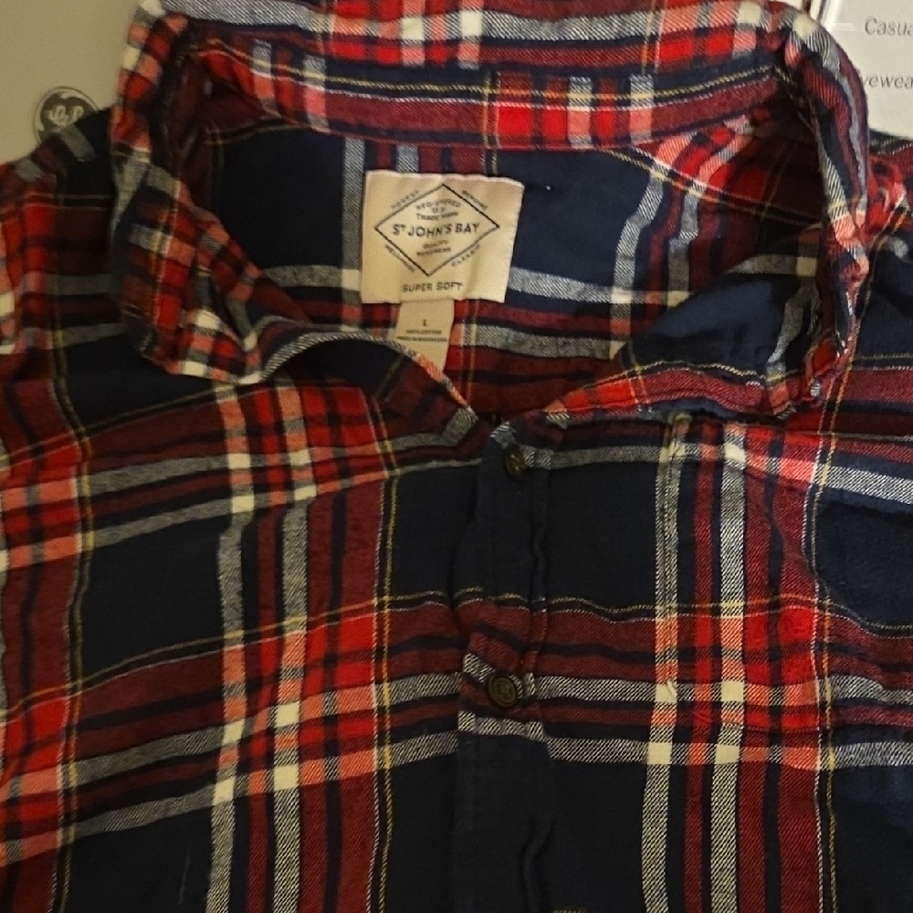 St. John's Bay Men's Casual Red and Blue Plaid Shirt